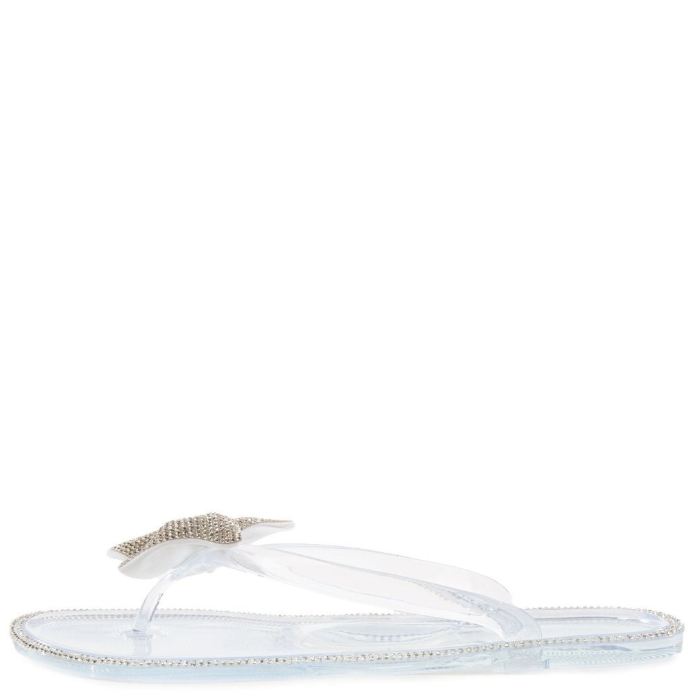 Forever Women's Clear Rhinestone Clear Flip Flop Sandals Size 8 - Picture 2 of 7